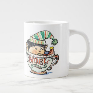 Grande Tasse Joli Elfe de Noël de Dessin Animé Endormi dans une