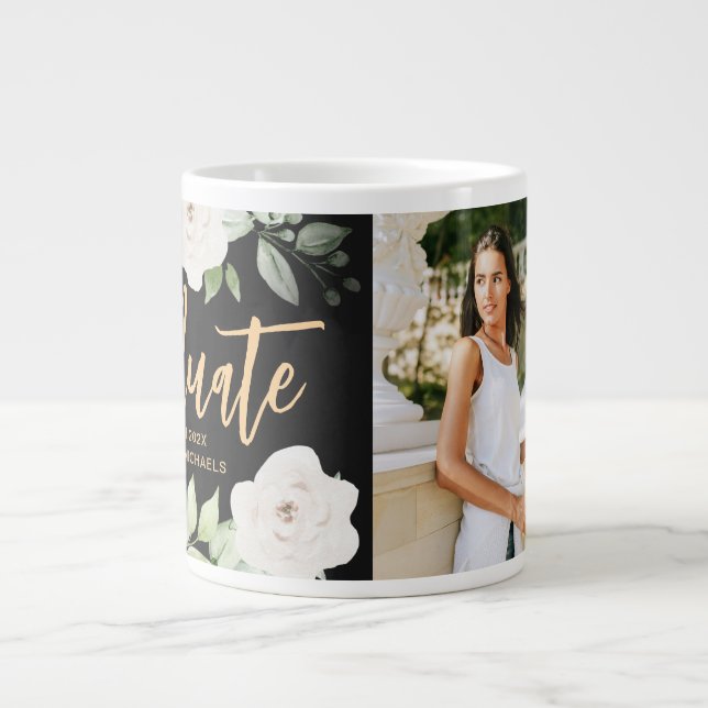 Grande Tasse Joli Floral Diplôme Script photo noir (Devant)