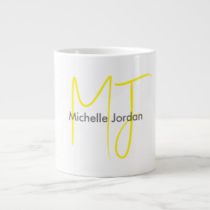 Grande Tasse Joli Monogramme Jaune Blanc Moderne Minimaliste