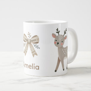 Grande Tasse Joli Renne & Dessin de Noël au Nom avec Arc