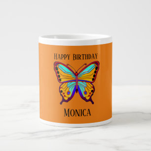Grande Tasse Joyeux Anniversaire "Nom" Papillon orange