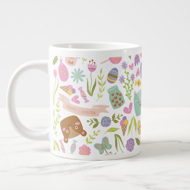 Grande Tasse Joyeux Bunny de Pâques modèle floral (Gauche)