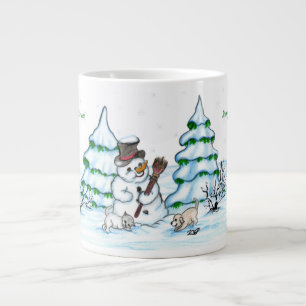 Grande Tasse Joyeux Noël! Snowman avec Cat et Puppy