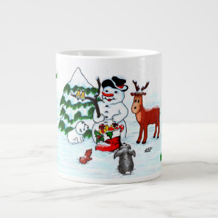 Grande Tasse Joyeux Noël! Snowman avec ses amis