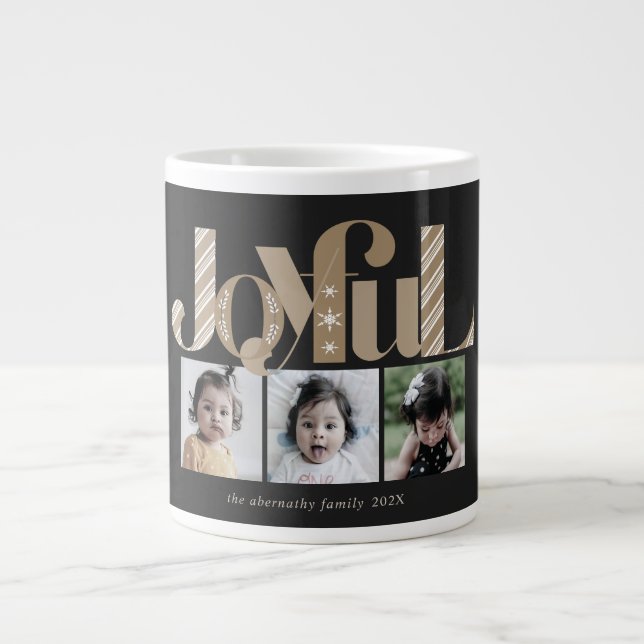 Grande Tasse Joyeux Noël Trois Photo Black Gold (Devant)