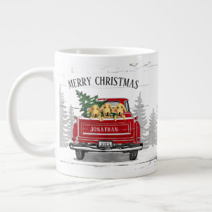 Grande Tasse Joyeux Noël Vintage Camion rouge Nom Chiens rustiq