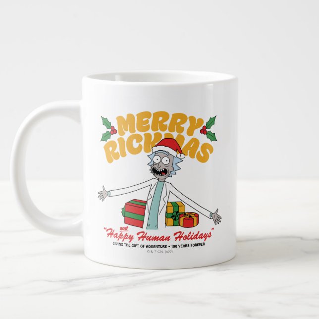 Grande Tasse Joyeux Rickmas et Joyeuses Fêtes Humaines (Gauche)