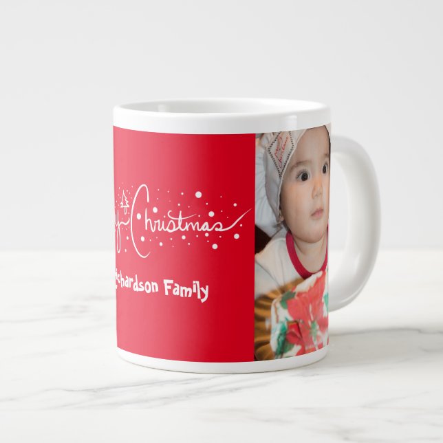 Grande Tasse Joyeux script de Noël à la main (Devant droit)