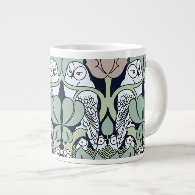 Grande Tasse Jumbo Mug, Motif de nid d'hibou de l'Art nouveau d (Devant droit)