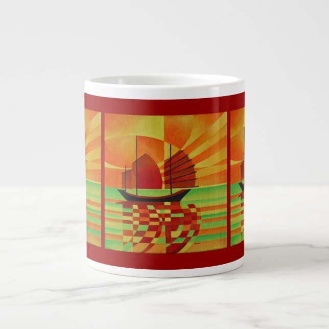 Grande Tasse Junk on Sea of Green Cubist Abstrait (Devant)