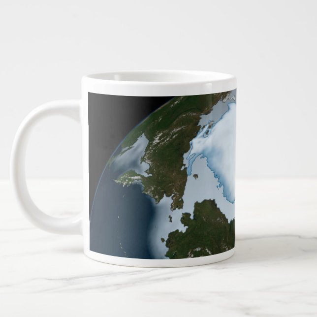 Grande Tasse La Planète Terre Montre La Couverture De Glace De  (Gauche)