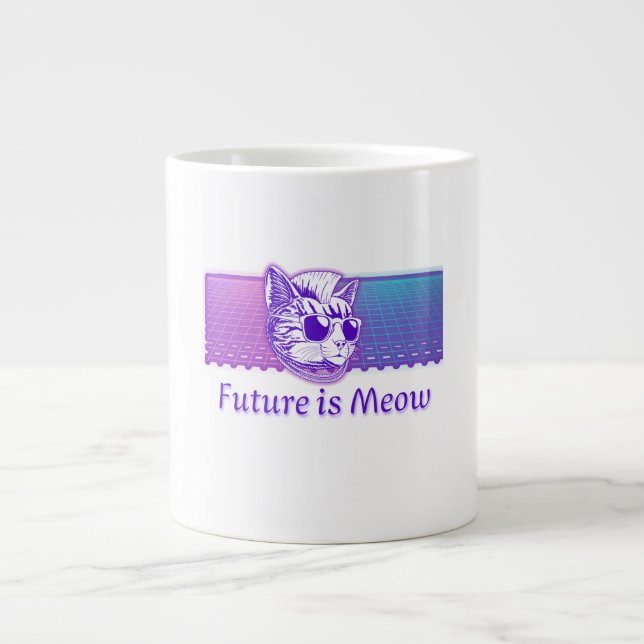 Grande Tasse L'avenir est Meow - Cyberpunk Neon Cat (Devant)