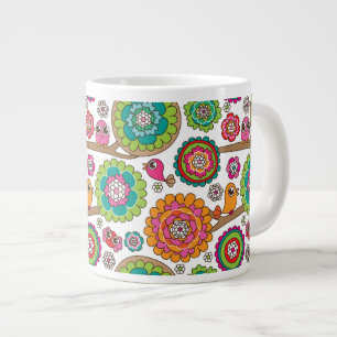 Grande Tasse le griffonnage fleurit le motif d'arrière - plan