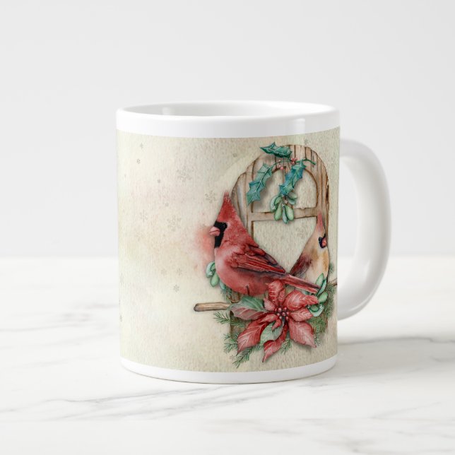 Grande Tasse Les cardinaux d'hiver se mêlent à Poinsettia (Devant droit)