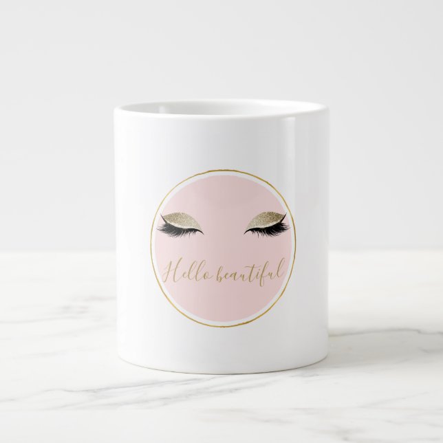 Grande Tasse Les cils noirs brillants d'or rose (Devant)