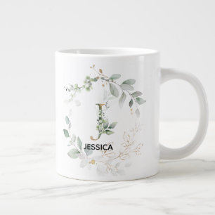 Grande Tasse Lettre 'J' Monogramme initial Courbe verte