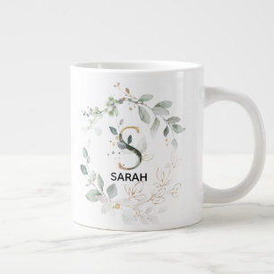 Grande Tasse LETTRE S Alphabet Initiale Vert et Or