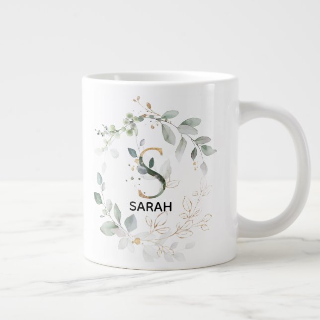 Grande Tasse LETTRE S Alphabet Initiale Vert et Or (Droite)