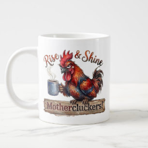 Grande Tasse Leve-toi et brille Coq grincheux drôle matin