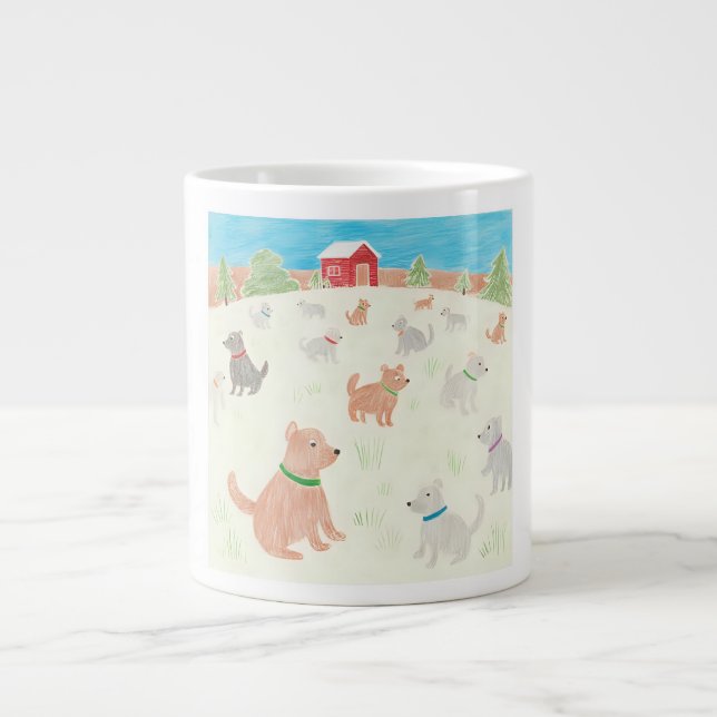 Grande Tasse L'hiver à la ferme pour chiens (Devant)