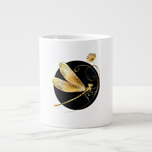 Grande Tasse libellule d'or en cercle noir (Devant)