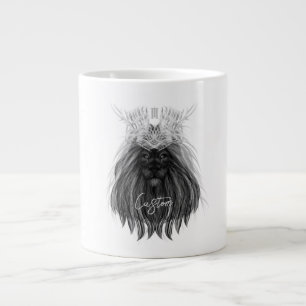 Grande Tasse Lion noir avec couronne Antlers et monogramme