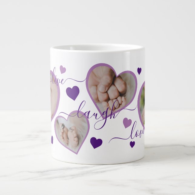 Grande Tasse Live Laugh Love Photo Hearts Purple (Devant)