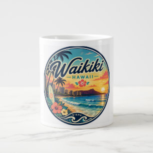 Grande Tasse Logo de voyage rétro Waikīkī Hawaii 