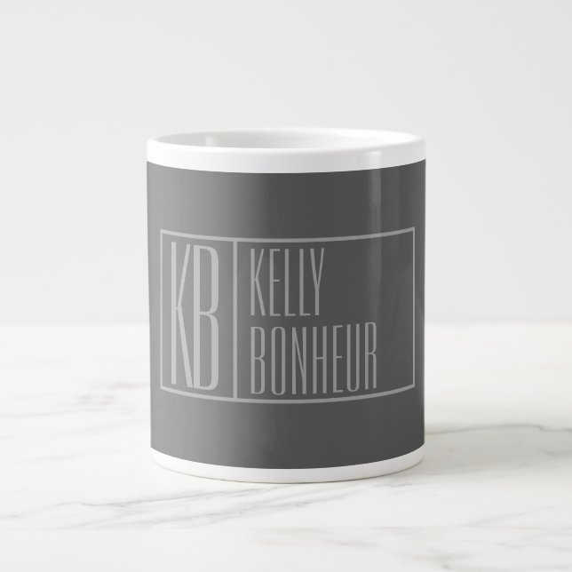 Grande Tasse Logo moderne, gris sur gris foncé, initiales et no (Devant)