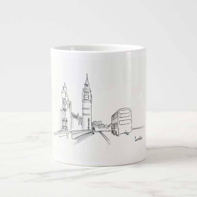 Grande Tasse Londres Dessin Simple noir et blanc (Devant)