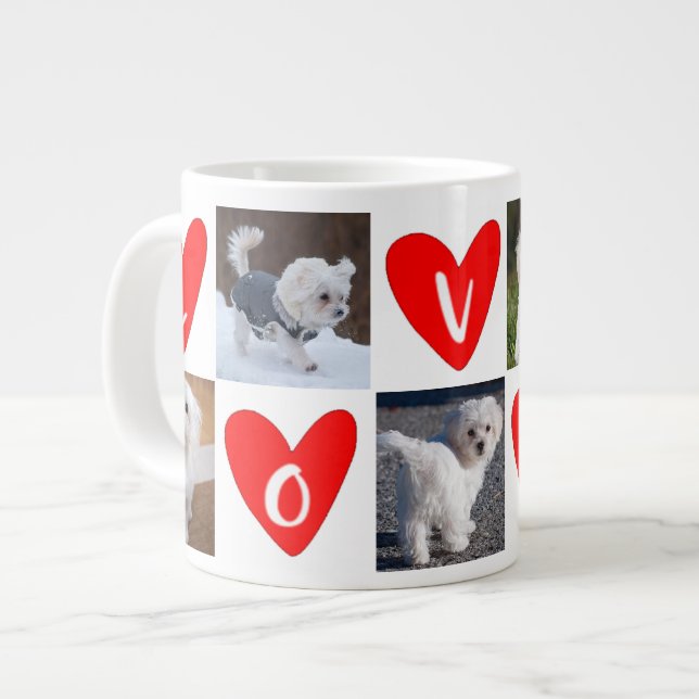 Grande Tasse LOVE Hearts Custom 5 Collage photo Valentine (Devant gauche)