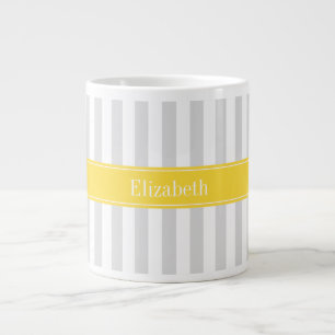 Grande Tasse Lt Grey White Stripe Ananas Nom Monogramme