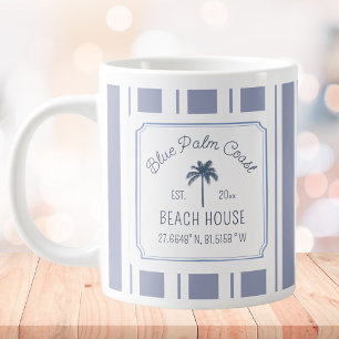 Grande Tasse Maison de plage Rayures bleues Fermette côtière