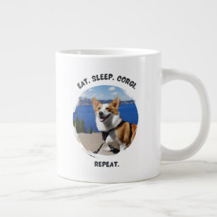 Grande Tasse 'Manger. Dormir. Corgi. Répéter.' Photo personnali