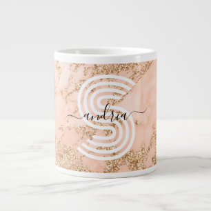 Grande Tasse Marbre rose Parties scintillant or, Nom du script 