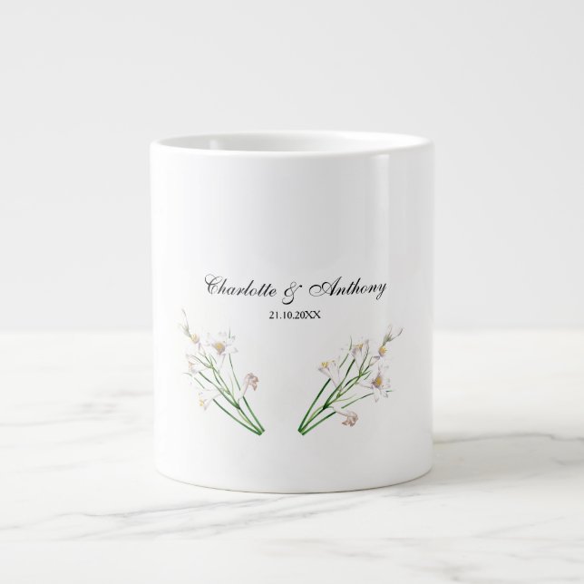Grande Tasse Mariage Élégant Créatif Floral Blanc Chic (Devant)