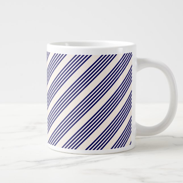 Grande Tasse Marine bleu et beige cinq bandes motif (Droite)