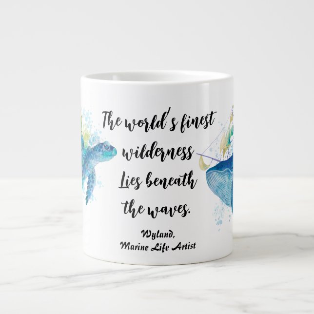 Grande Tasse Marine Life. Tortue de mer et baleine bleue (Devant)