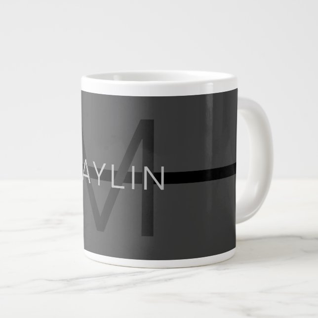 Grande Tasse Masculine élégant gris foncé Nom et monogramme (Devant droit)