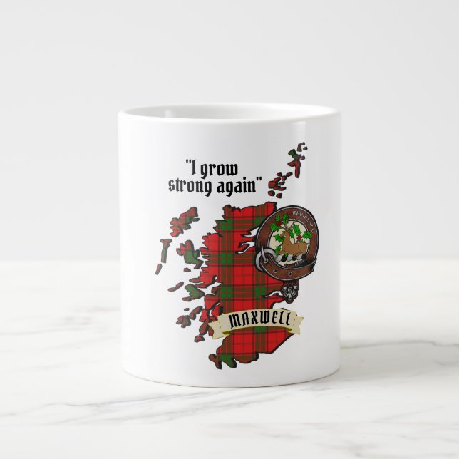 Grande Tasse Maxwell Clan Badge & Tartan Carte de l'Écosse (Devant)