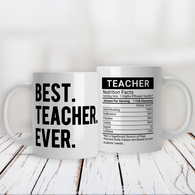 Grande Tasse Meilleur Enseignant jamais Noir + Indice nutrition (Créateur téléchargé)