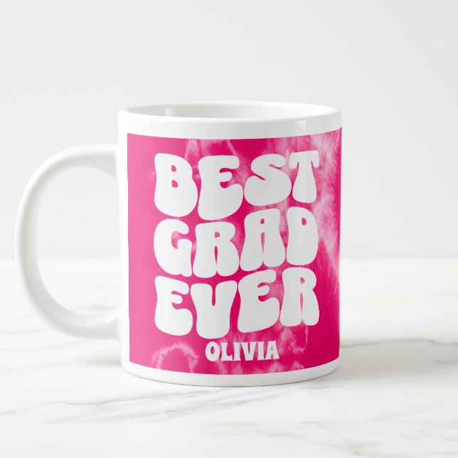 Grande Tasse Meilleur Grad Personnalisé Jamais Pink Tie Dye (Gauche)