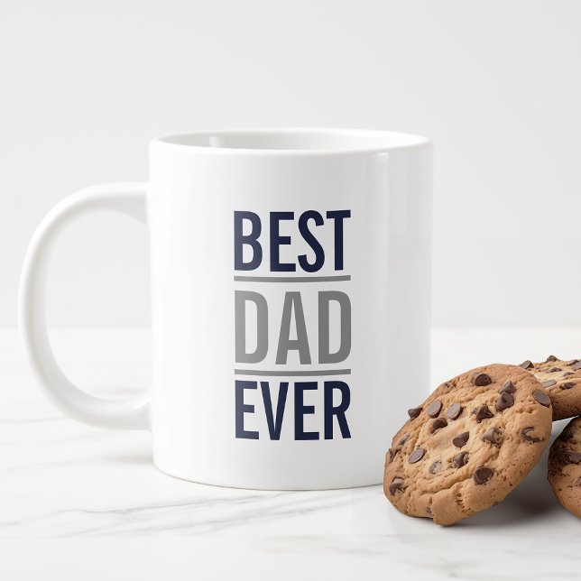 Grande Tasse Meilleur papa jamais | Marine moderne bleu et gris (Créateur téléchargé)