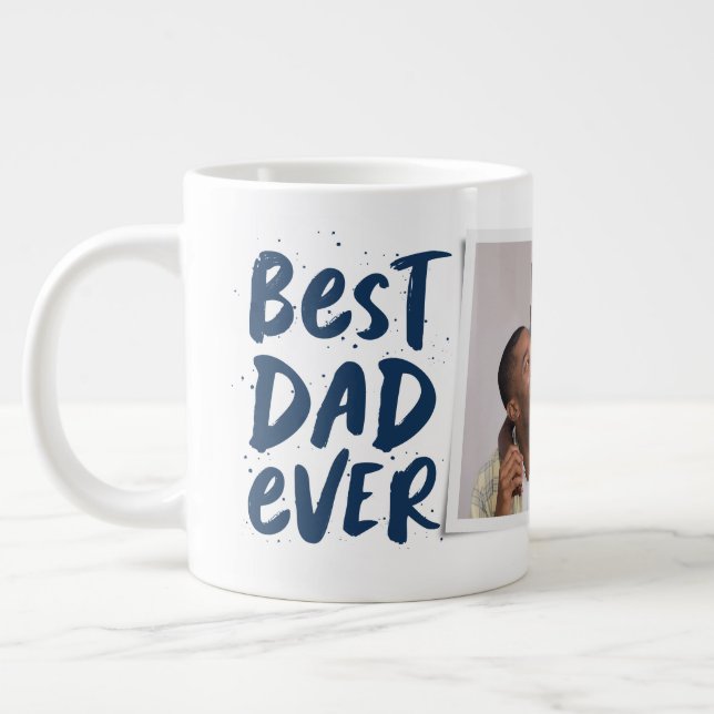 Grande Tasse Meilleur papa jamais photo moderne marine Fête des (Gauche)