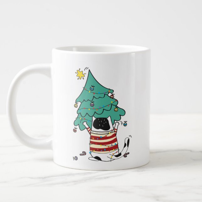 Grande Tasse Meowy Christmas Funny Amoureux des chats (Gauche)