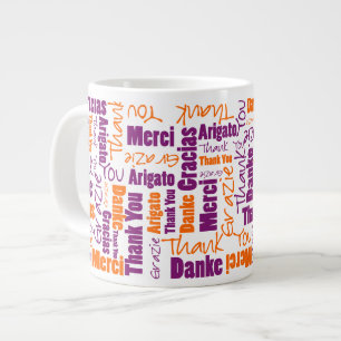 Grande Tasse Merci multilingue pourpre et orange