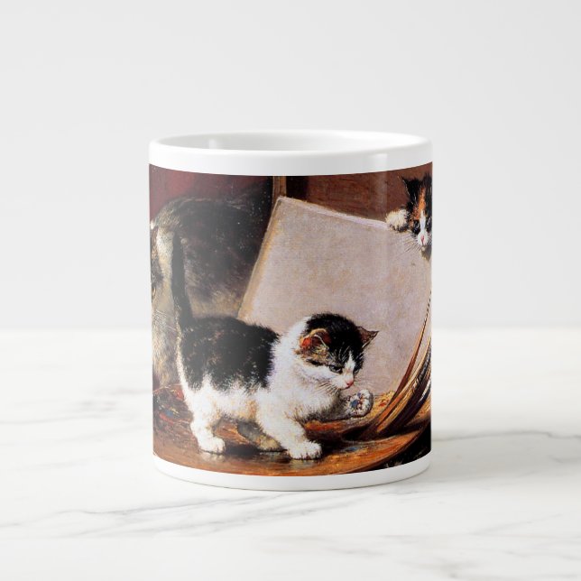 Grande Tasse Mère Chat et chatons sur table (Devant)