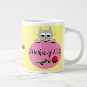 Grande Tasse Mère des chats Cute Grey Chat avec Rose Rouge