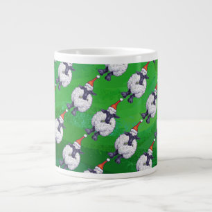 Grande Tasse Mignonne mouton à Santa Chapeau sur vert