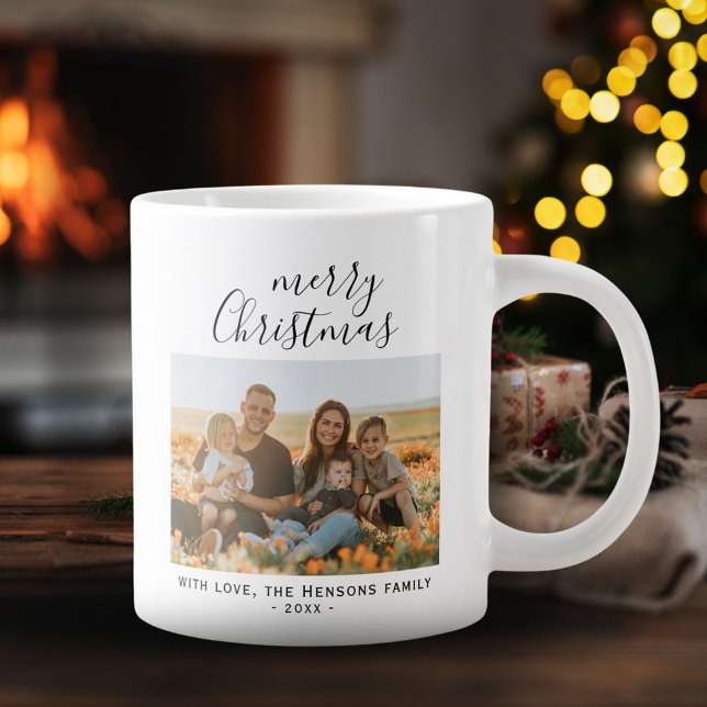 Grande Tasse Mini simple Joyeux script de Noël photo de famille (Créateur téléchargé)